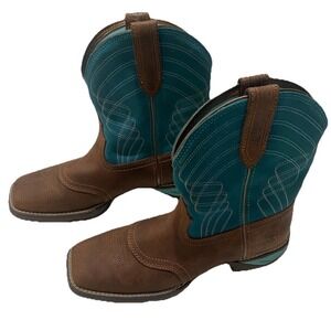 Ariat Anthem Shortie Western Boots Women's 8.5 EUC Brown Teal Leather Cowgirl